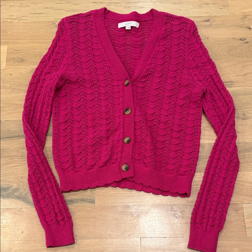 LOFT Pink Knit Cardigan Sweater